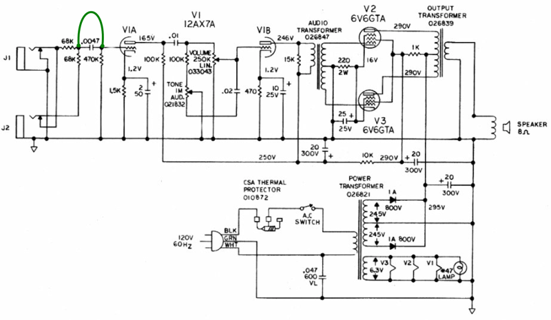 Musicmaster Bass Amp schema aangepast modified