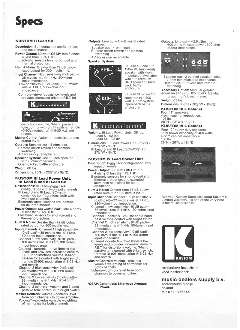 Kustom II Lead specs