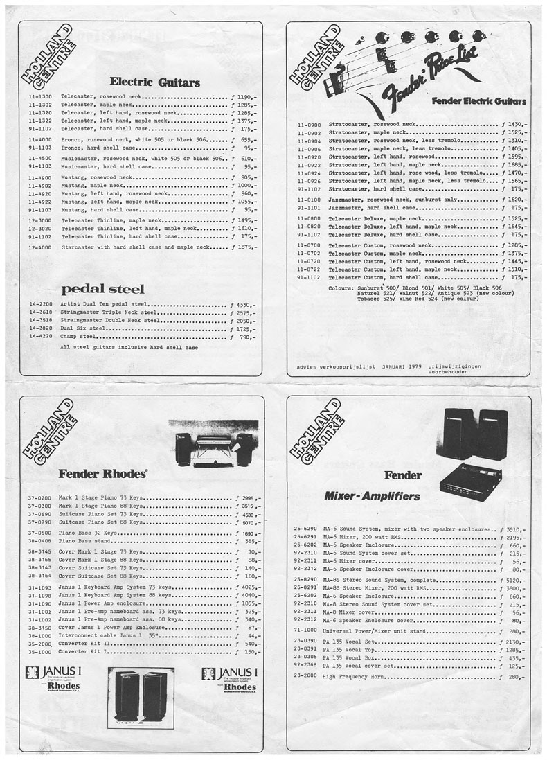 Fender prijslijst januari 1979 A