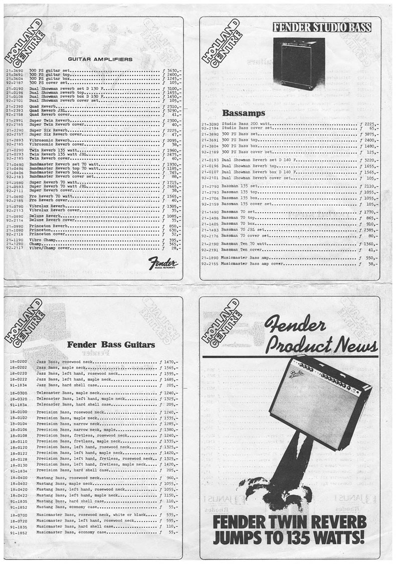 Fender prijslijst januari 1979 B