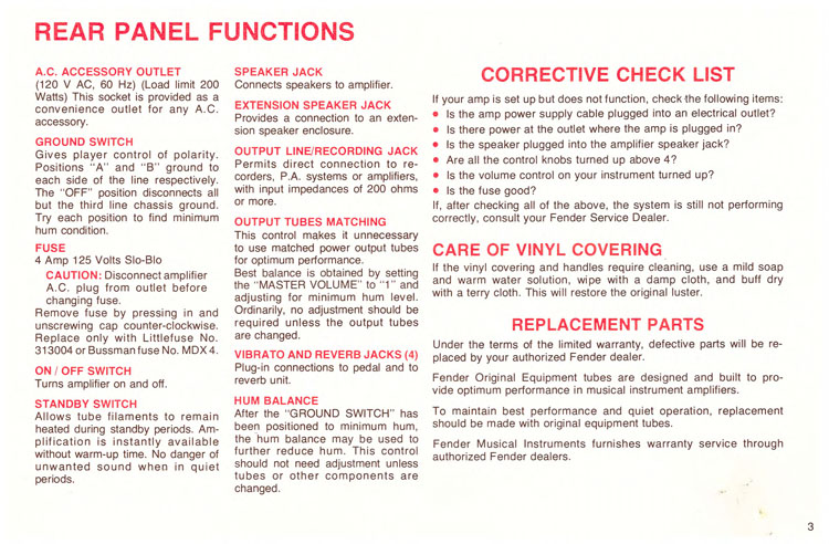 Fender reverb amps owner's manual E