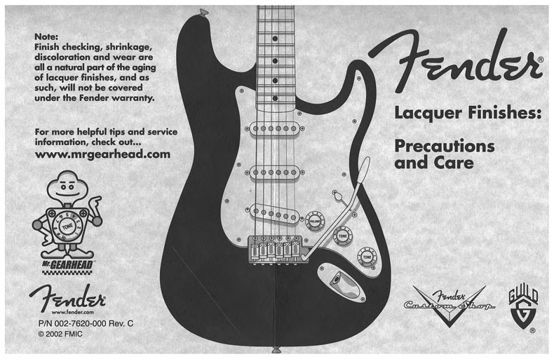 Fender Lacquer Finishes - Precautions and Care - 2002