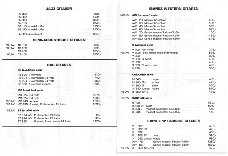 Ibanez (en Cimar) prijslijst september 1980 C