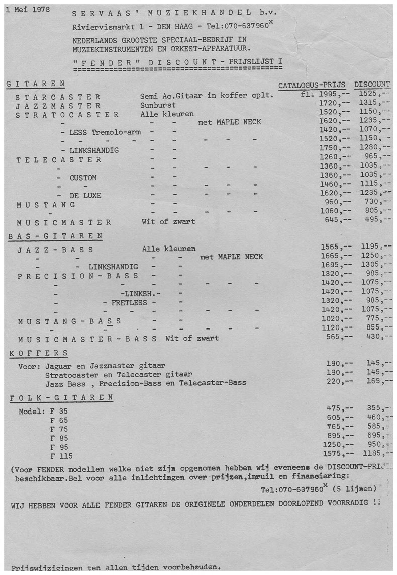 Muziekhandel Servaas prijslijst 1978 A