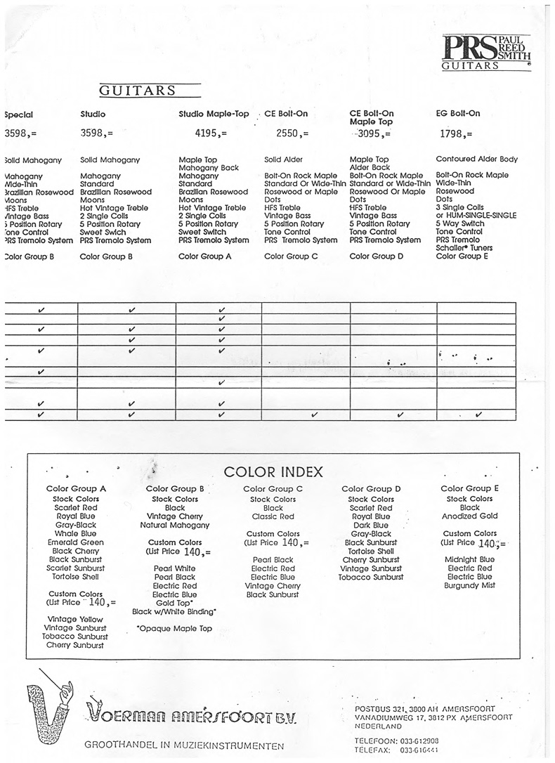 Paul Reed Smith 1990 opties en prijzen 2